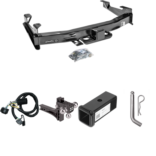 Fits 2007-2010 GMC Sierra 3500 HD Trailer Hitch Tow PKG w/ 4-Flat Wiring Harness + 2-1/2" to 2" Adapter 7" Length + Adjustable Drop Rise Triple Ball Ball Mount 1-7/8" & 2" & 2-5/16" Trailer Balls + Pin/Clip By Draw-Tite