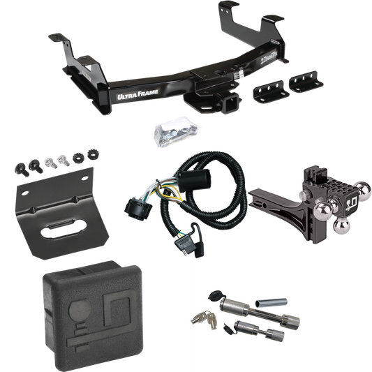 Fits 2011-2014 Chevrolet Silverado 2500 HD Trailer Hitch Tow PKG w/ 4-Flat Wiring Harness + Adjustable Drop Rise Triple Ball Ball Mount 1-7/8" & 2" & 2-5/16" Trailer Balls + Dual Hitch & Coupler Locks + Hitch Cover + Wiring Bracket By Draw-Tite