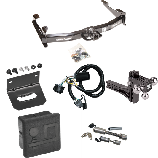 Fits 2007-2010 Chevrolet Silverado 3500 HD Trailer Hitch Tow PKG w/ 4-Flat Wiring Harness + Adjustable Drop Rise Triple Ball Ball Mount 1-7/8" & 2" & 2-5/16" Trailer Balls + Dual Hitch & Coupler Locks + Hitch Cover + Wiring Bracket By Draw-Tite