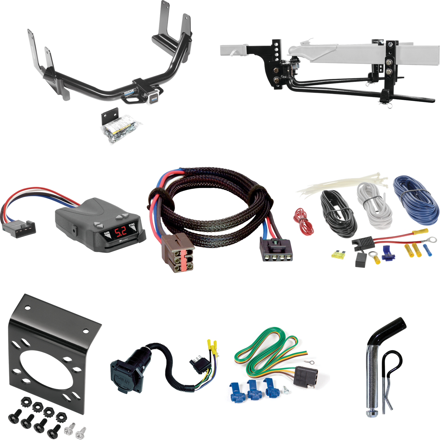 Fits 2006-2006 Lincoln Mark LT Trailer Hitch Tow PKG w/ 8K Round Bar Weight Distribution Hitch w/ 2-5/16" Ball + Pin/Clip + Tekonsha Brakeman IV Brake Control + Plug & Play BC Adapter + 7-Way RV Wiring (For (Built Before 8/2005) Models) By Reese Towp