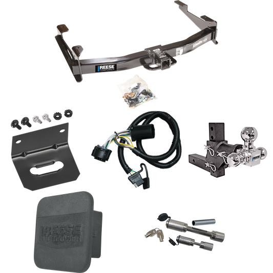 Fits 2007-2010 Chevrolet Silverado 3500 HD Trailer Hitch Tow PKG w/ 4-Flat Wiring Harness + Adjustable Drop Rise Triple Ball Ball Mount 1-7/8" & 2" & 2-5/16" Trailer Balls + Dual Hitch & Coupler Locks + Hitch Cover + Wiring Bracket By Reese Towpower