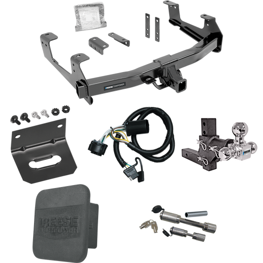 Fits 2015-2019 Chevrolet Silverado 2500 HD Trailer Hitch Tow PKG w/ 4-Flat Wiring Harness + Adjustable Drop Rise Triple Ball Ball Mount 1-7/8" & 2" & 2-5/16" Trailer Balls + Dual Hitch & Coupler Locks + Hitch Cover + Wiring Bracket By Reese Towpower