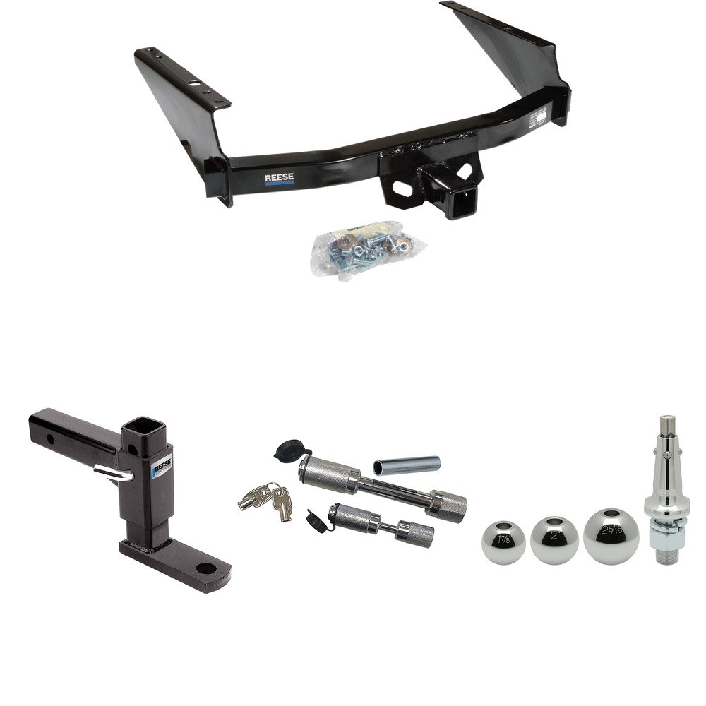 Fits 1997-2003 Ford F-150 Trailer Hitch Tow PKG w/ Adjustable Drop Rise Ball Mount + Dual Hitch & Copler Locks + Inerchangeable 1-7/8" & 2" & 2-5/16" Balls (For Styleside Models) By Reese Towpower