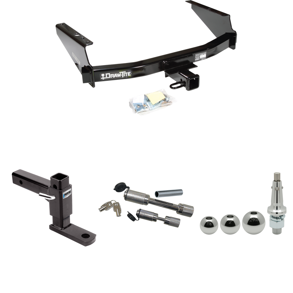 Fits 1997-2003 Ford F-150 Trailer Hitch Tow PKG w/ Adjustable Drop Rise Ball Mount + Dual Hitch & Copler Locks + Inerchangeable 1-7/8" & 2" & 2-5/16" Balls (For Flareside Models) By Draw-Tite