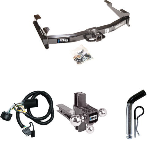 Fits 2007-2010 Chevrolet Silverado 2500 HD Trailer Hitch Tow PKG w/ 4-Flat Wiring Harness + Adjustable Drop Rise Triple Ball Ball Mount 1-7/8" & 2" & 2-5/16" Trailer Balls + Pin/Clip By Reese Towpower