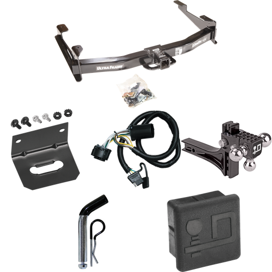 Fits 2007-2010 Chevrolet Silverado 3500 HD Trailer Hitch Tow PKG w/ 4-Flat Wiring Harness + Adjustable Drop Rise Triple Ball Ball Mount 1-7/8" & 2" & 2-5/16" Trailer Balls + Pin/Clip + Hitch Cover + Wiring Bracket By Draw-Tite