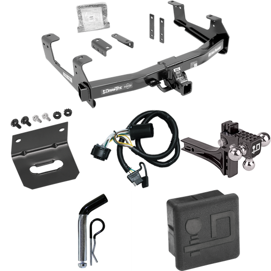 Fits 2015-2019 Chevrolet Silverado 3500 HD Trailer Hitch Tow PKG w/ 4-Flat Wiring Harness + Adjustable Drop Rise Triple Ball Ball Mount 1-7/8" & 2" & 2-5/16" Trailer Balls + Pin/Clip + Hitch Cover + Wiring Bracket By Draw-Tite