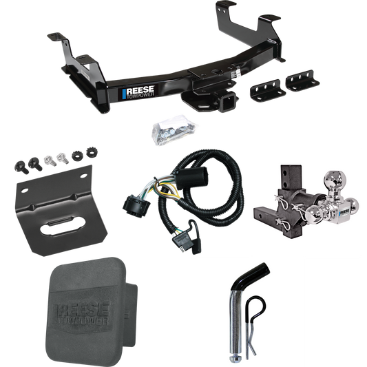 Fits 2011-2014 GMC Sierra 2500 HD Trailer Hitch Tow PKG w/ 4-Flat Wiring Harness + Adjustable Drop Rise Triple Ball Ball Mount 1-7/8" & 2" & 2-5/16" Trailer Balls + Pin/Clip + Hitch Cover + Wiring Bracket By Reese Towpower