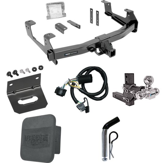 Fits 2015-2019 Chevrolet Silverado 3500 HD Trailer Hitch Tow PKG w/ 4-Flat Wiring Harness + Adjustable Drop Rise Triple Ball Ball Mount 1-7/8" & 2" & 2-5/16" Trailer Balls + Pin/Clip + Hitch Cover + Wiring Bracket By Reese Towpower