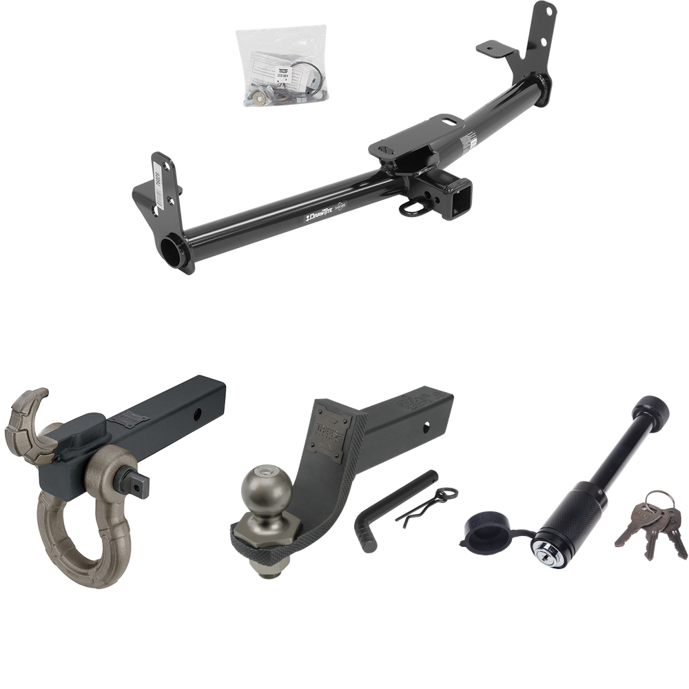 Fits 2002-2007 Saturn Vue Trailer Hitch Tow PKG + Interlock Tactical Starter Kit w/ 3-1/4" Drop & 2" Ball + Tactical Hook & Shackle Mount + Tactical Dogbone Lock (Excludes: Redline Models) By Draw-Tite