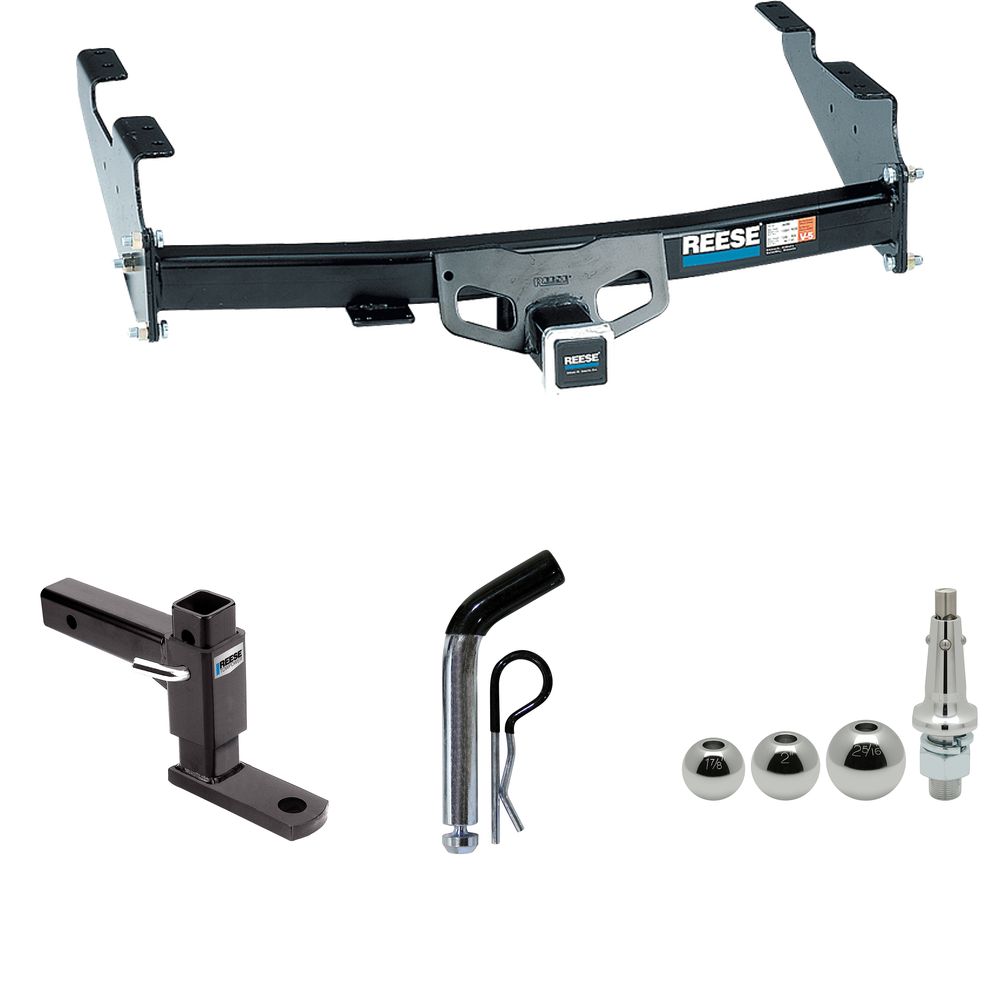 Fits 1997-1999 Ford F-250 Trailer Hitch Tow PKG w/ Adjustable Drop Rise Ball Mount + Pin/Clip + Inerchangeable 1-7/8" & 2" & 2-5/16" Balls (For Styleside Models) By Reese Towpower