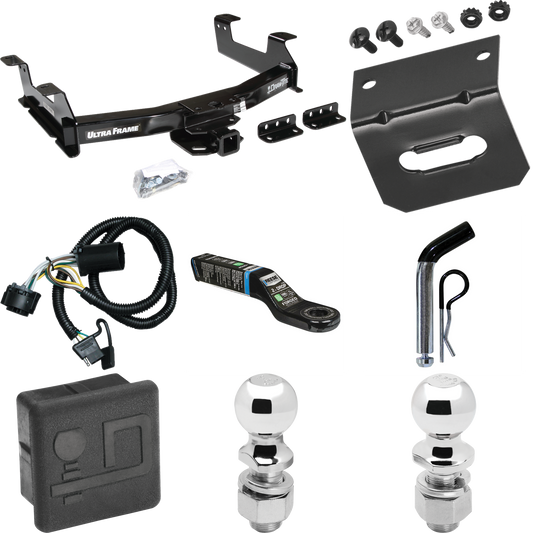 Fits 2011-2014 GMC Sierra 2500 HD Trailer Hitch Tow PKG w/ 4-Flat Wiring Harness + Ball Mount w/ 2" Drop + Pin/Clip + 2" Ball + 2-5/16" Ball + Hitch Cover + Wiring Bracket By Draw-Tite