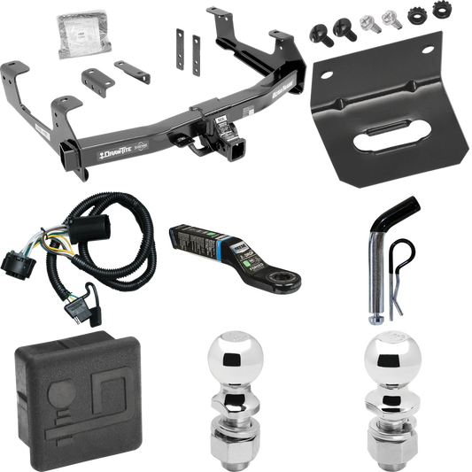 Fits 2015-2019 Chevrolet Silverado 2500 HD Trailer Hitch Tow PKG w/ 4-Flat Wiring Harness + Ball Mount w/ 2" Drop + Pin/Clip + 2" Ball + 2-5/16" Ball + Hitch Cover + Wiring Bracket By Draw-Tite