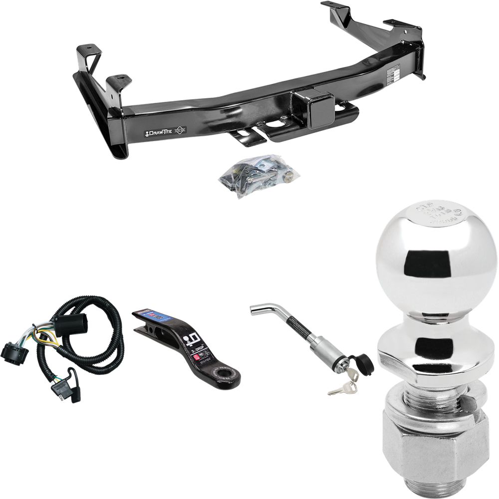 Fits 2007-2010 GMC Sierra 2500 HD Trailer Hitch Tow PKG w/ 4-Flat Wiring Harness + Ball Mount w/ 3" Drop + Hitch Lock + 2-5/16" Ball By Draw-Tite