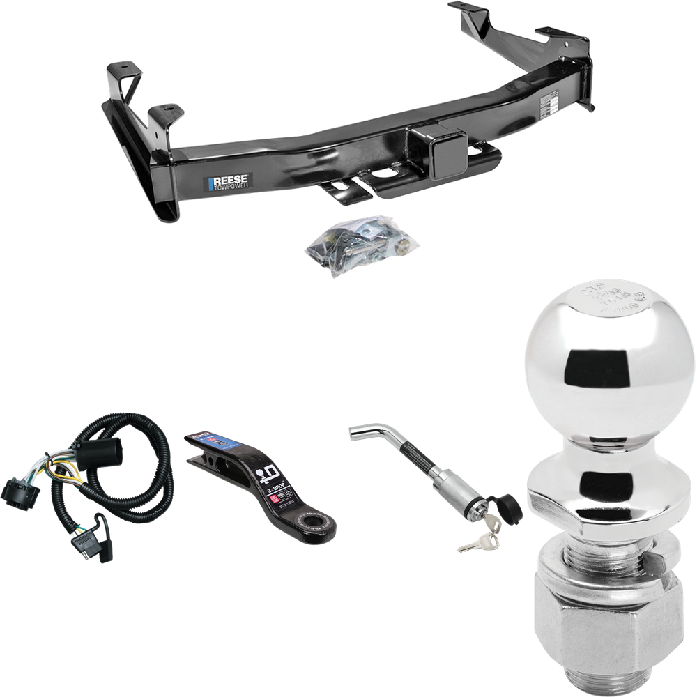 Fits 2007-2010 Chevrolet Silverado 3500 HD Trailer Hitch Tow PKG w/ 4-Flat Wiring Harness + Ball Mount w/ 3" Drop + Hitch Lock + 2-5/16" Ball By Reese Towpower