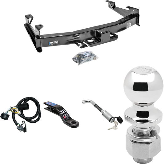 Fits 2007-2010 Chevrolet Silverado 3500 HD Trailer Hitch Tow PKG w/ 4-Flat Wiring Harness + Ball Mount w/ 3" Drop + Hitch Lock + 2-5/16" Ball By Reese Towpower