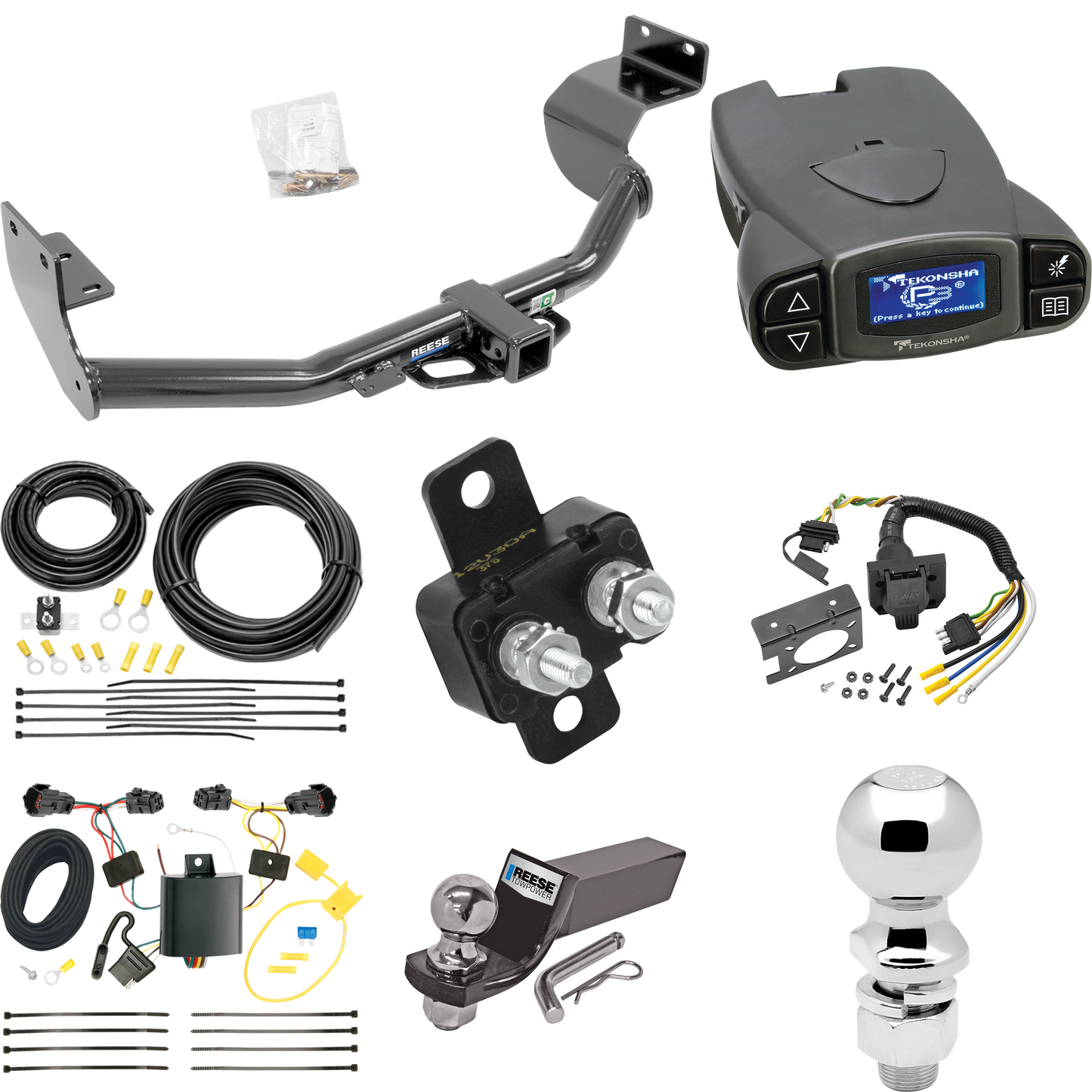 Fits 2014-2015 KIA Sorento Trailer Hitch Tow PKG w/ Tekonsha Prodigy P3 Brake Control + 7-Way RV Wiring + 2" & 2-5/16" Ball & Drop Mount (For w/I4 Engine Models) By Reese Towpower