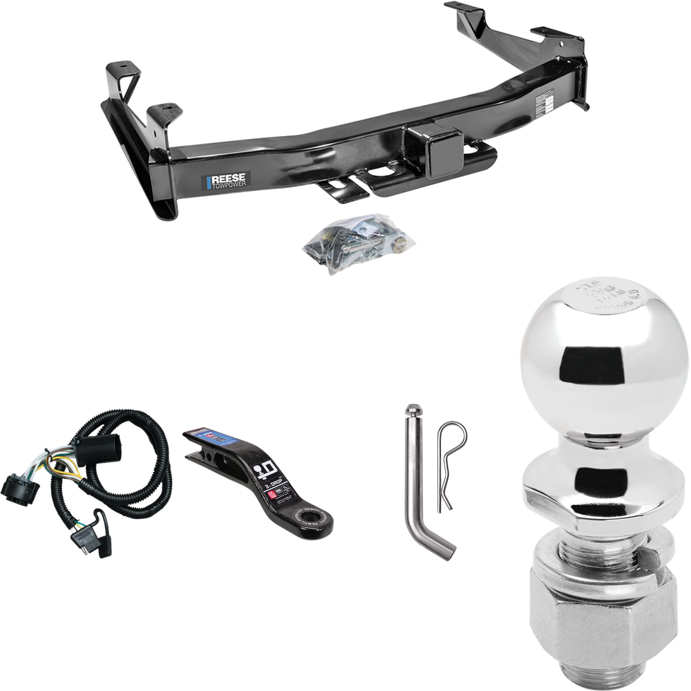 Fits 2007-2010 GMC Sierra 3500 HD Trailer Hitch Tow PKG w/ 4-Flat Wiring Harness + Ball Mount w/ 3" Drop + Pin/Clip + 2-5/16" Ball By Reese Towpower