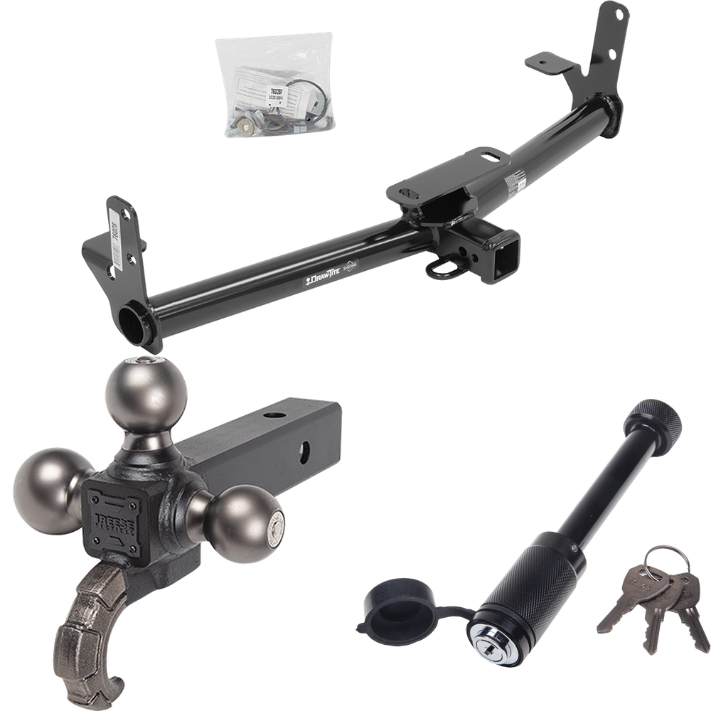 Fits 2006-2006 Pontiac Torrent Trailer Hitch Tow PKG + Triple Ball Tactical Ball Mount 1-7/8" & 2" & 2-5/16" Balls w/ Tow Hook + Tactical Dogbone Lock By Draw-Tite