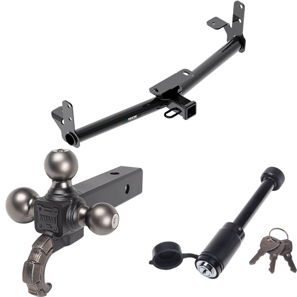 Fits 2010-2017 Chevrolet Equinox Trailer Hitch Tow PKG + Triple Ball Tactical Ball Mount 1-7/8" & 2" & 2-5/16" Balls w/ Tow Hook + Tactical Dogbone Lock (For w/ Factory Tow Package Models) By Reese Towpower