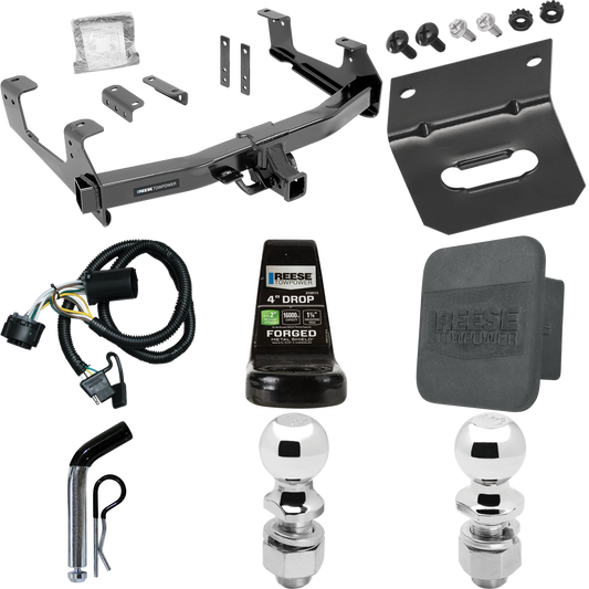 Fits 2015-2019 Chevrolet Silverado 3500 HD Trailer Hitch Tow PKG w/ 4-Flat Wiring Harness + Ball Mount w/ 4" Drop + Pin/Clip + 2" Ball + 2-5/16" Ball + Hitch Cover + Wiring Bracket By Reese Towpower