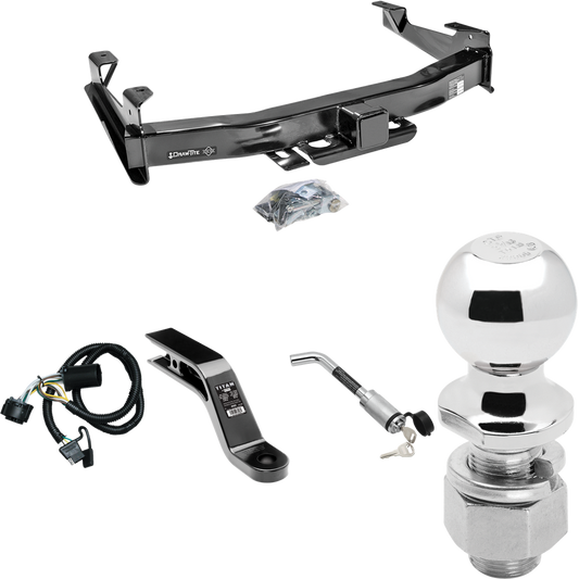 Fits 2007-2010 GMC Sierra 3500 HD Trailer Hitch Tow PKG w/ 4-Flat Wiring Harness + Ball Mount w/ 5" Drop + Hitch Lock + 2-5/16" Ball By Draw-Tite