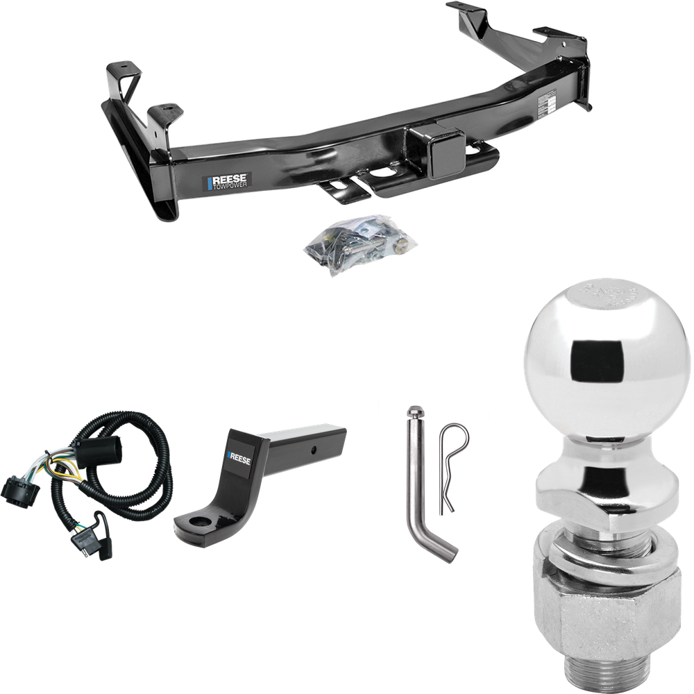 Fits 2007-2010 GMC Sierra 2500 HD Trailer Hitch Tow PKG w/ 4-Flat Wiring Harness + Ball Mount w/ 5" Drop + Pin/Clip + 2-5/16" Ball By Reese Towpower