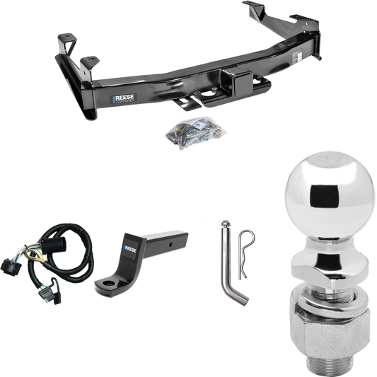 Fits 2007-2010 GMC Sierra 2500 HD Trailer Hitch Tow PKG w/ 4-Flat Wiring Harness + Ball Mount w/ 5" Drop + Pin/Clip + 2-5/16" Ball By Reese Towpower