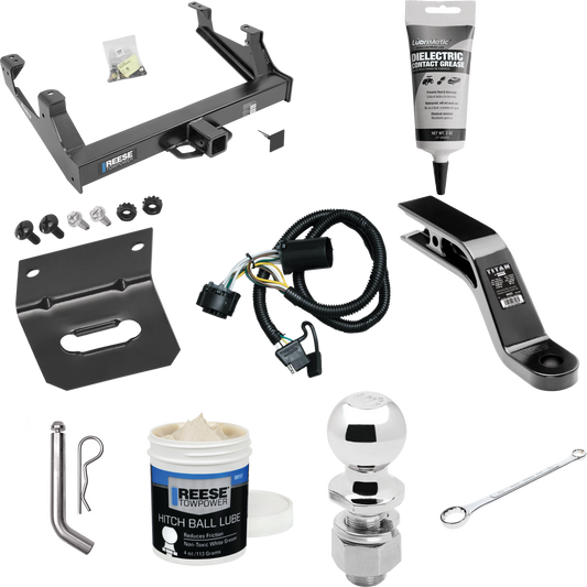 Fits 2015-2019 Chevrolet Silverado 2500 HD Trailer Hitch Tow PKG w/ 4-Flat Wiring Harness + Ball Mount w/ 5" Drop + Pin/Clip + 2-5/16" Ball + Wiring Bracket + Electric Grease + Ball Wrench + Ball Lube By Reese Towpower