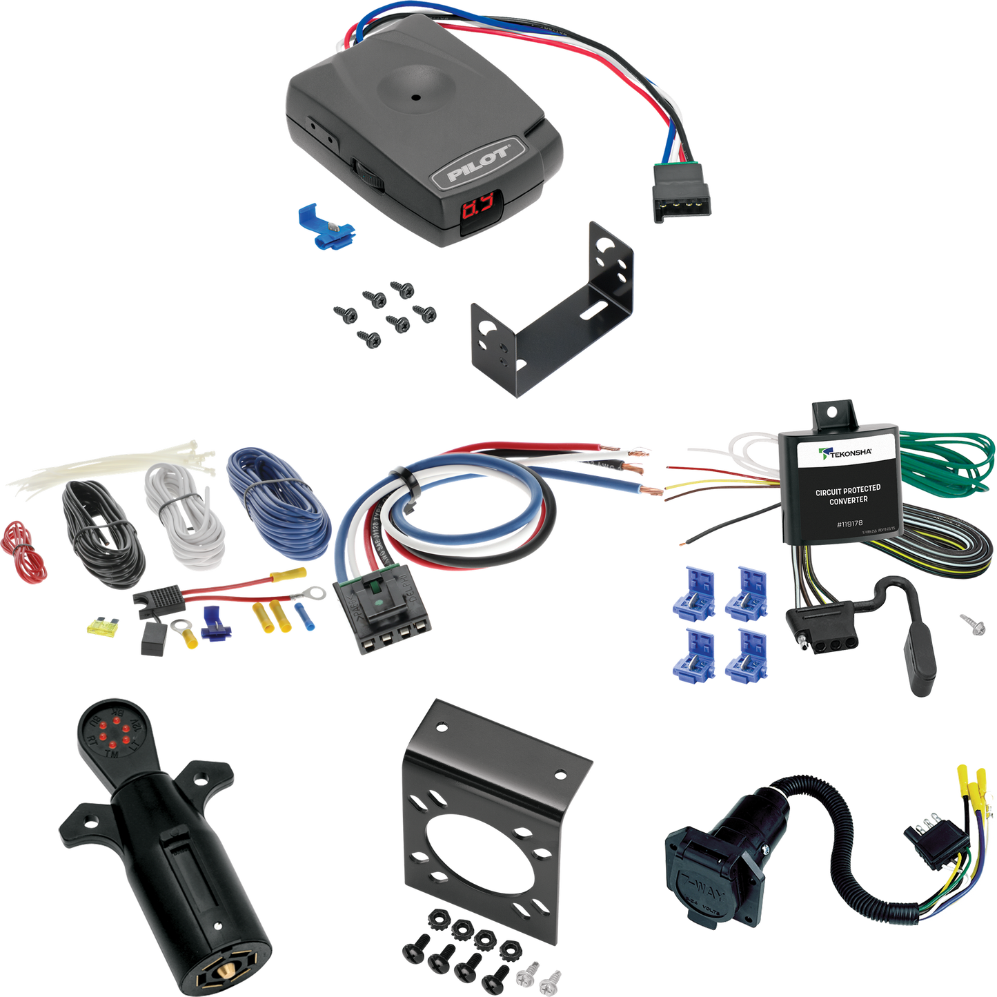 Fits 1999-2005 Pontiac Montana 7-Way RV Wiring + Pro Series Pilot Brake Control + Generic BC Wiring Adapter + 7-Way Tester By Tekonsha