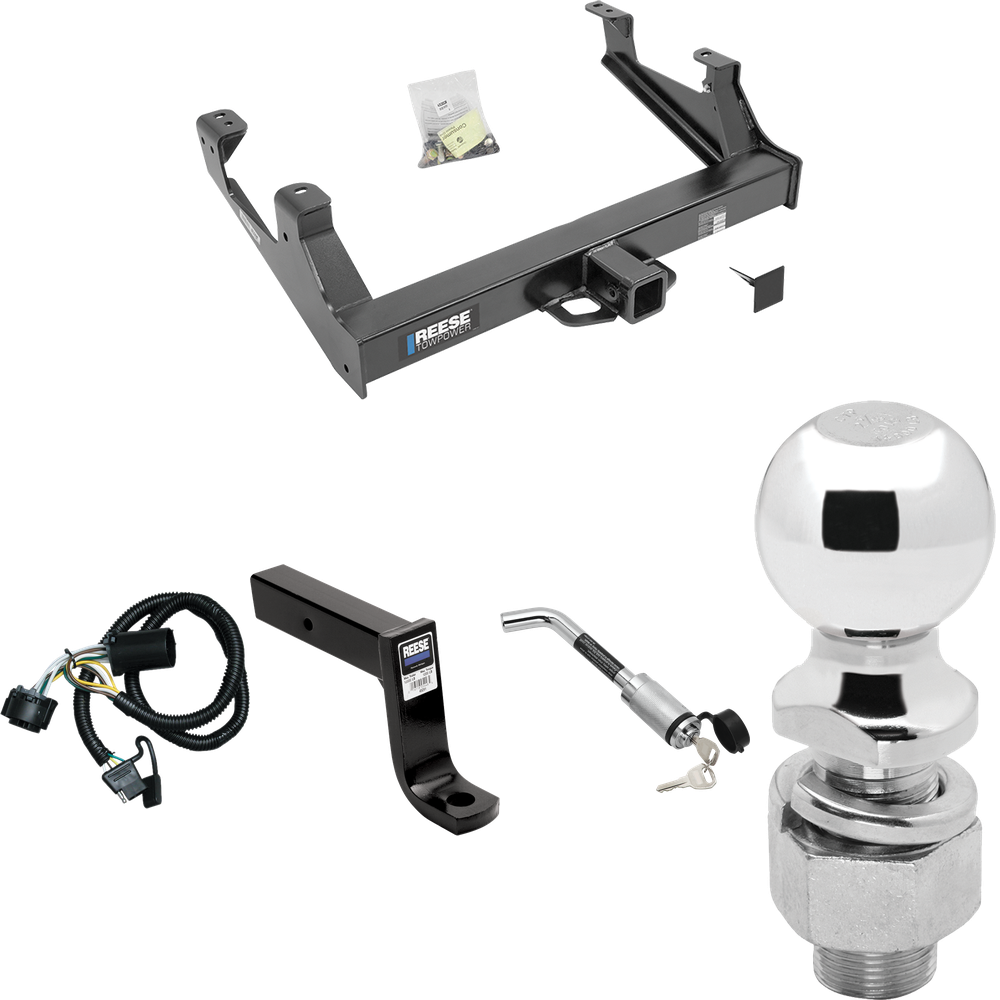 Fits 2015-2019 GMC Sierra 3500 HD Trailer Hitch Tow PKG w/ 4-Flat Wiring Harness + Ball Mount w/ 7-3/4" Drop + Hitch Lock + 2-5/16" Ball By Reese Towpower