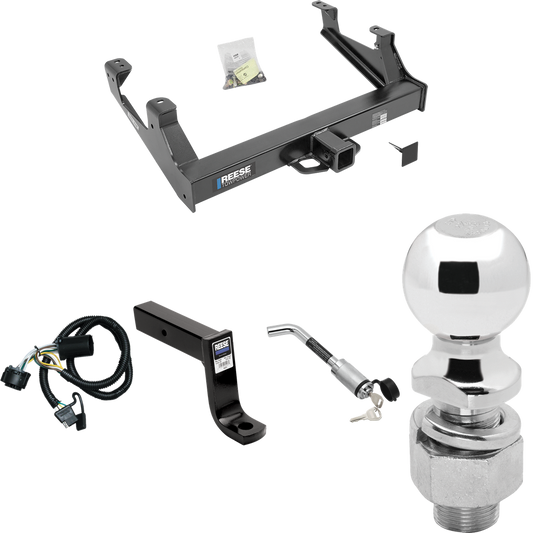 Fits 2015-2019 GMC Sierra 3500 HD Trailer Hitch Tow PKG w/ 4-Flat Wiring Harness + Ball Mount w/ 7-3/4" Drop + Hitch Lock + 2-5/16" Ball By Reese Towpower