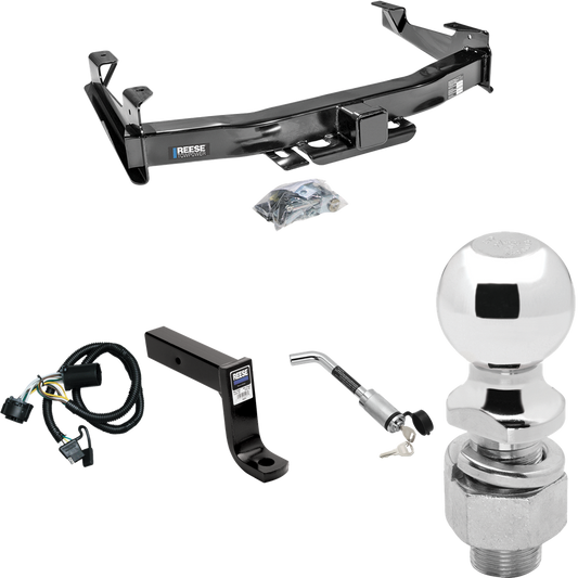 Fits 2007-2010 Chevrolet Silverado 2500 HD Trailer Hitch Tow PKG w/ 4-Flat Wiring Harness + Ball Mount w/ 7-3/4" Drop + Hitch Lock + 2-5/16" Ball By Reese Towpower