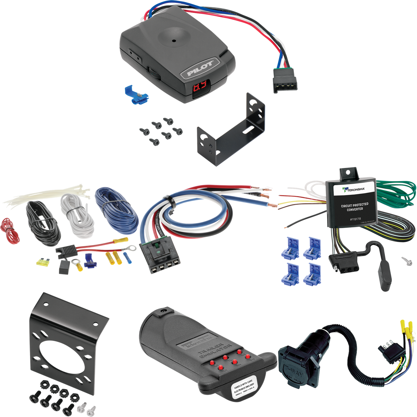 Fits 1999-2004 Suzuki Vitara 7-Way RV Wiring + Pro Series Pilot Brake Control + Generic BC Wiring Adapter + 7-Way Tester and Trailer Emulator By Tekonsha