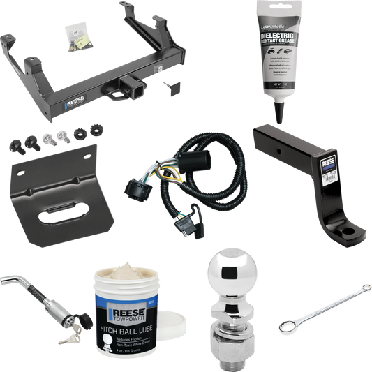 Fits 2015-2019 GMC Sierra 3500 HD Trailer Hitch Tow PKG w/ 4-Flat Wiring Harness + Ball Mount w/ 7-3/4" Drop + Hitch Lock + 2-5/16" Ball + Wiring Bracket + Electric Grease + Ball Wrench + Ball Lube By Reese Towpower