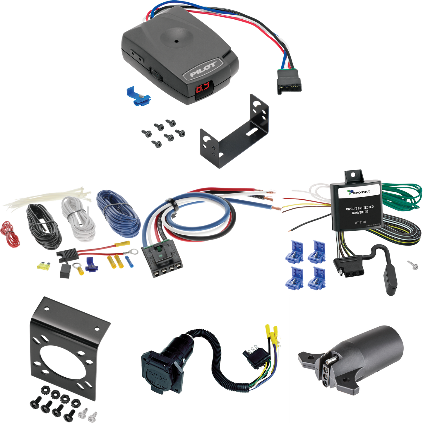 Fits 2007-2009 Chevrolet Equinox 7-Way RV Wiring + Pro Series Pilot Brake Control + Generic BC Wiring Adapter + 7-Way to 4-Way Adapter By Tekonsha