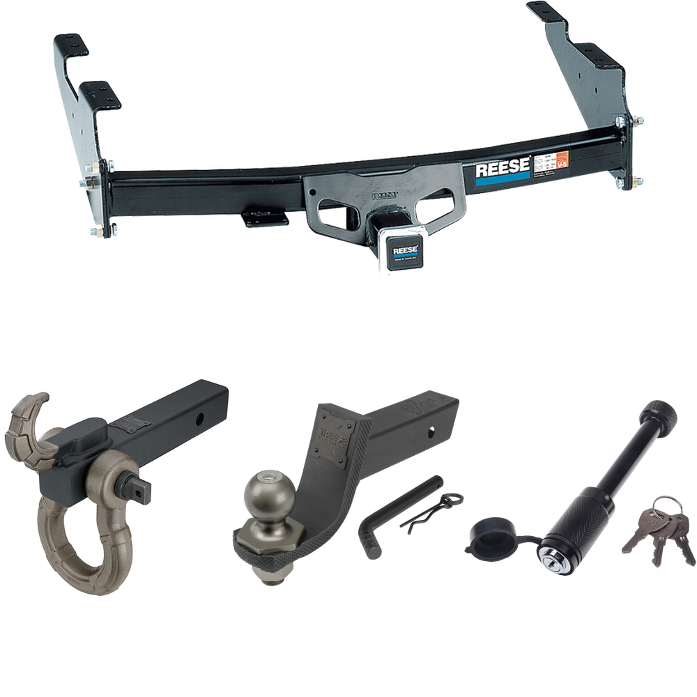 Fits 1997-2003 Ford F-150 Trailer Hitch Tow PKG + Interlock Tactical Starter Kit w/ 3-1/4" Drop & 2" Ball + Tactical Hook & Shackle Mount + Tactical Dogbone Lock (For Flareside Models) By Reese Towpower