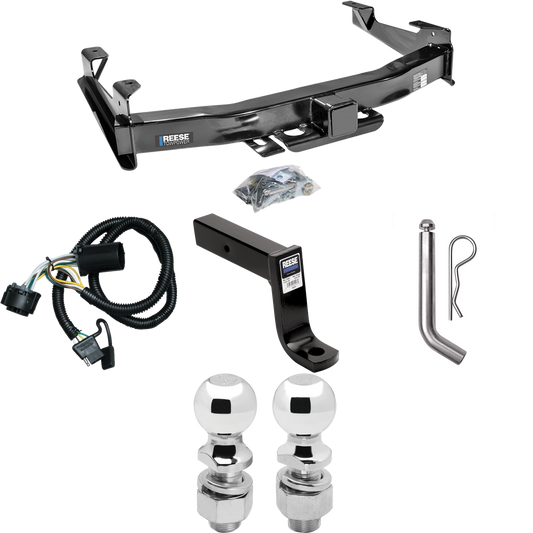 Fits 2007-2010 GMC Sierra 3500 HD Trailer Hitch Tow PKG w/ 4-Flat Wiring Harness + Ball Mount w/ 7-3/4" Drop + Pin/Clip + 2" Ball + 2-5/16" Ball By Reese Towpower