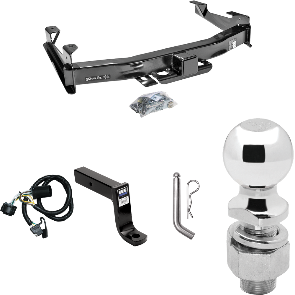 Fits 2007-2010 GMC Sierra 3500 HD Trailer Hitch Tow PKG w/ 4-Flat Wiring Harness + Ball Mount w/ 7-3/4" Drop + Pin/Clip + 2-5/16" Ball By Draw-Tite