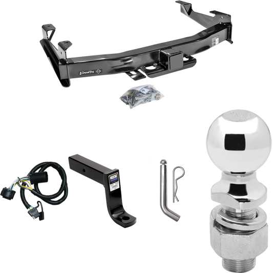 Fits 2007-2010 GMC Sierra 3500 HD Trailer Hitch Tow PKG w/ 4-Flat Wiring Harness + Ball Mount w/ 7-3/4" Drop + Pin/Clip + 2-5/16" Ball By Draw-Tite