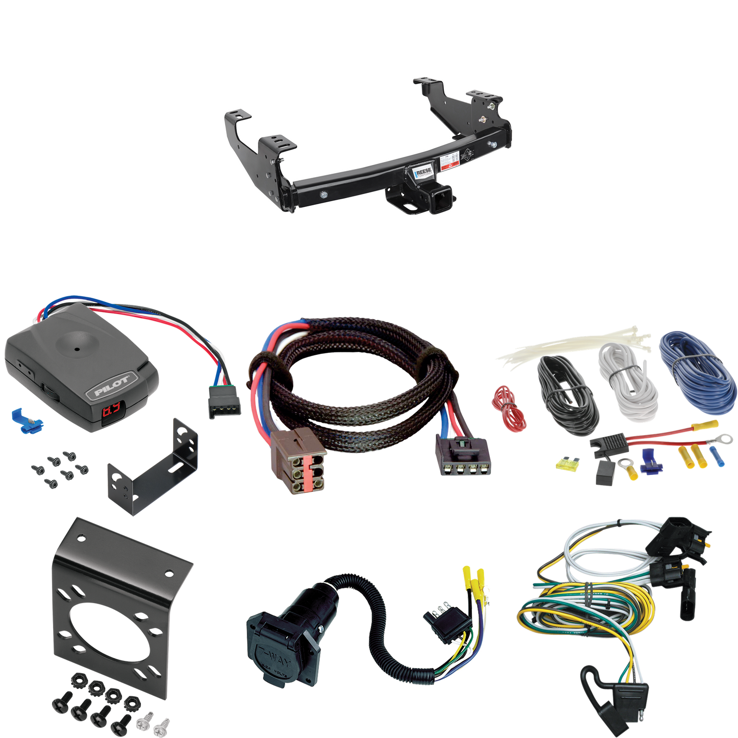 Fits 1997-2003 Ford F-150 Trailer Hitch Tow PKG w/ Pro Series Pilot Brake Control + Plug & Play BC Adapter + 7-Way RV Wiring (For Flareside Models) By Reese Towpower