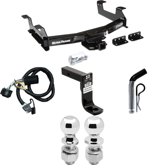 Fits 2011-2014 Chevrolet Silverado 2500 HD Trailer Hitch Tow PKG w/ 4-Flat Wiring Harness + Ball Mount w/ 8" Drop + Pin/Clip + 2" Ball + 2-5/16" Ball By Draw-Tite