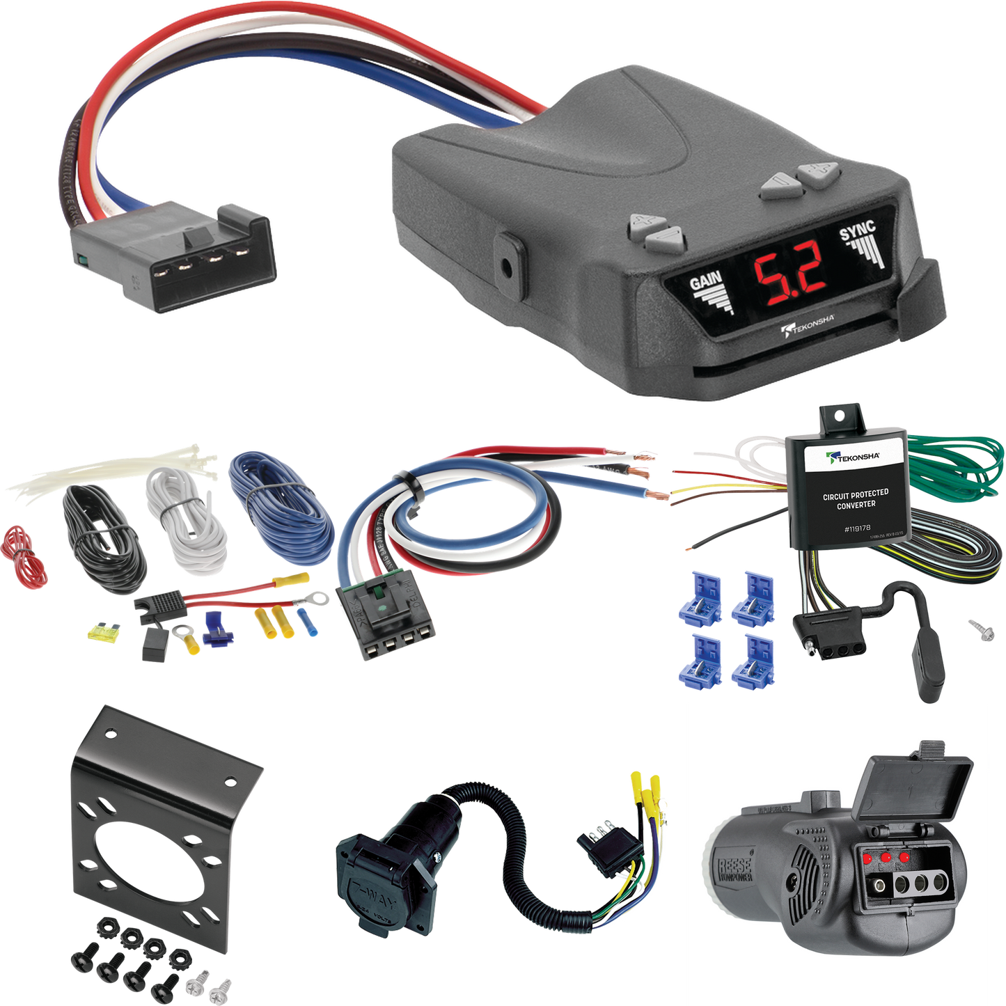 Fits 1999-2004 Suzuki Vitara 7-Way RV Wiring + Tekonsha Brakeman IV Brake Control + Generic BC Wiring Adapter + 2 in 1 Tester & 7-Way to 4-Way Adapter By Tekonsha