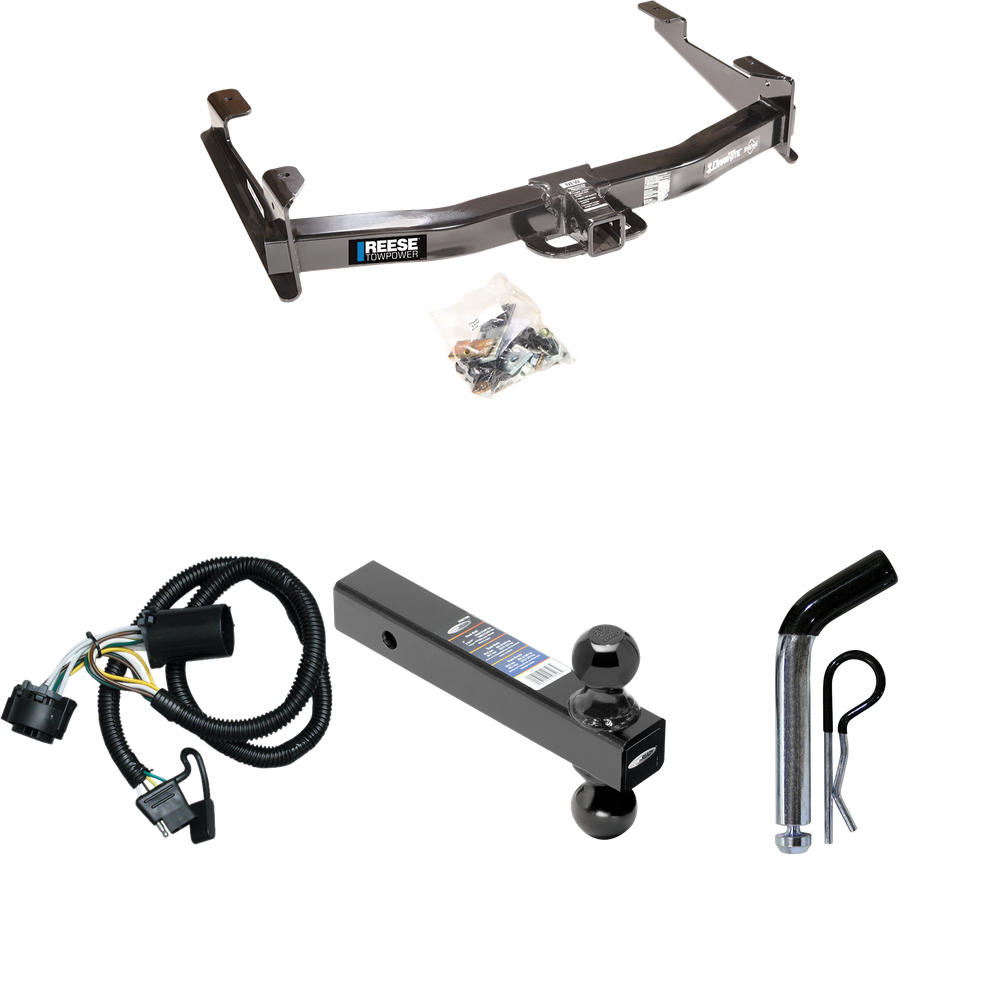 Fits 2007-2010 GMC Sierra 3500 HD Trailer Hitch Tow PKG w/ 4-Flat Wiring Harness + Dual Ball Ball Mount 2" & 2-5/16" Trailer Balls + Pin/Clip By Reese Towpower