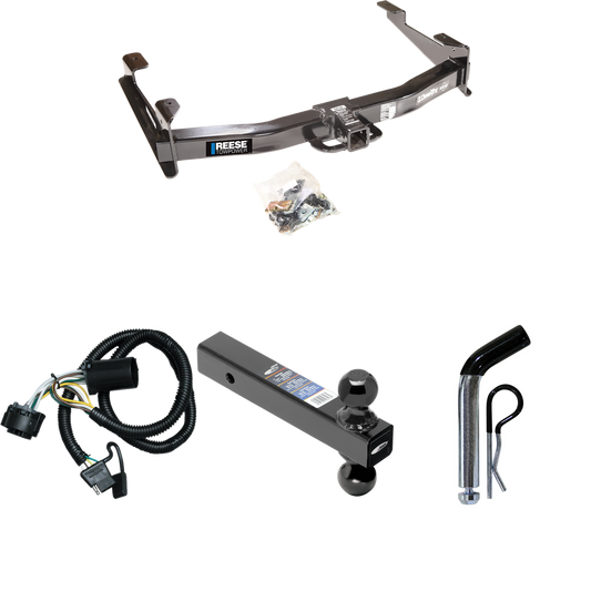 Fits 2007-2010 GMC Sierra 3500 HD Trailer Hitch Tow PKG w/ 4-Flat Wiring Harness + Dual Ball Ball Mount 2" & 2-5/16" Trailer Balls + Pin/Clip By Reese Towpower