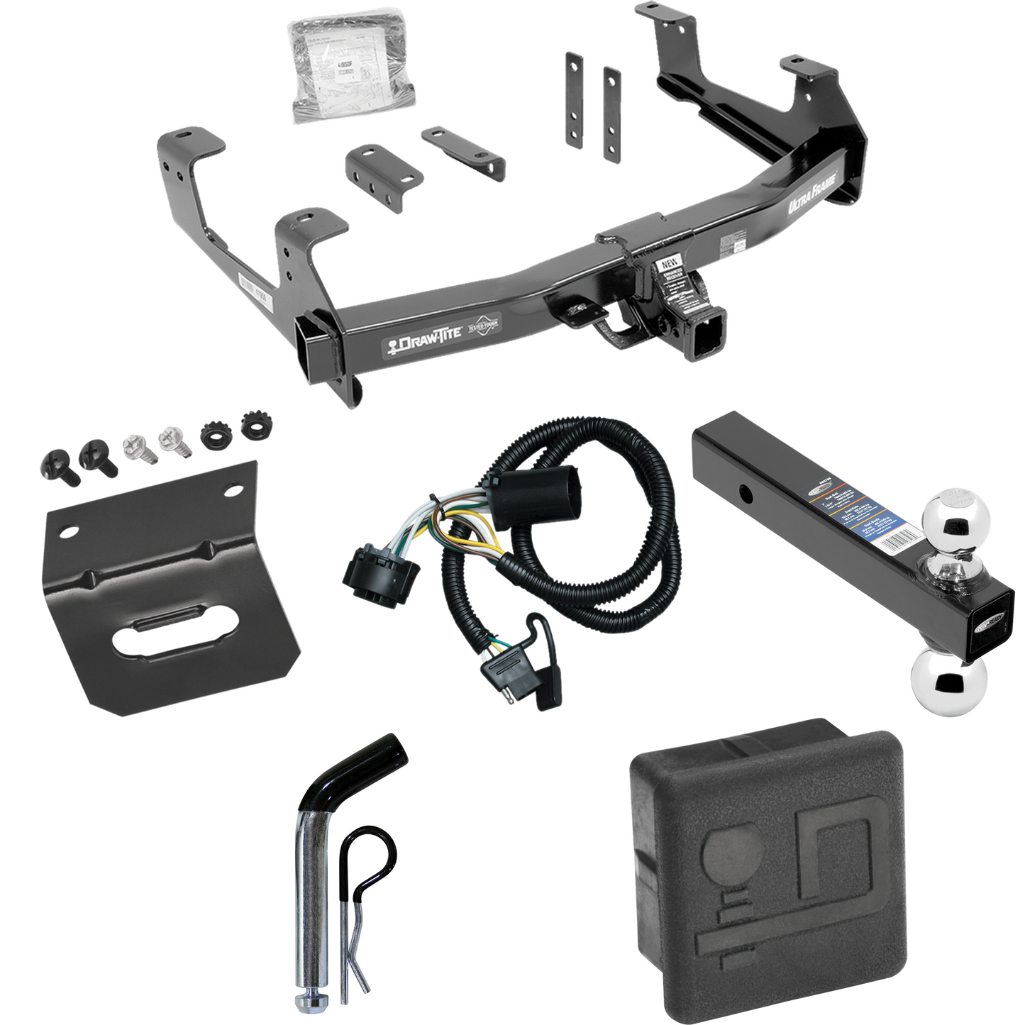 Fits 2015-2019 Chevrolet Silverado 2500 HD Trailer Hitch Tow PKG w/ 4-Flat Wiring Harness + Dual Ball Ball Mount 2" & 2-5/16" Trailer Balls + Pin/Clip + Hitch Cover + Wiring Bracket By Draw-Tite