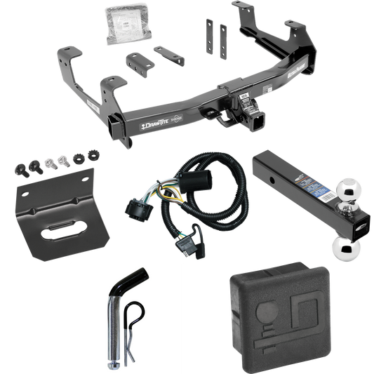 Fits 2015-2019 Chevrolet Silverado 2500 HD Trailer Hitch Tow PKG w/ 4-Flat Wiring Harness + Dual Ball Ball Mount 2" & 2-5/16" Trailer Balls + Pin/Clip + Hitch Cover + Wiring Bracket By Draw-Tite