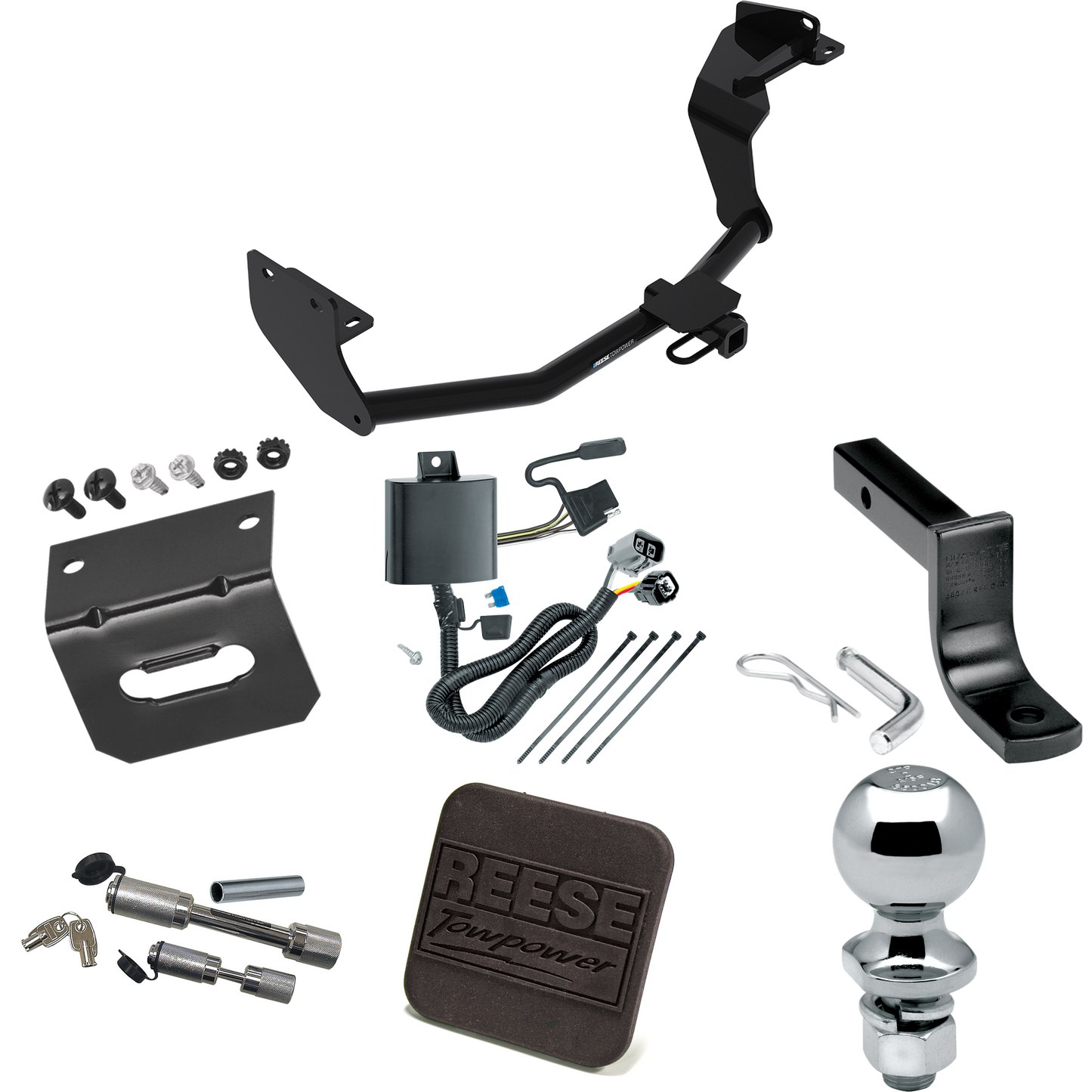 Fits 2016-2020 KIA Sorento Trailer Hitch Tow PKG w/ 4-Flat Wiring Harness + Draw-Bar + 2" Ball + Wiring Bracket + Hitch Cover + Dual Hitch & Coupler Locks (For w/V6 Engine Models) By Reese Towpower