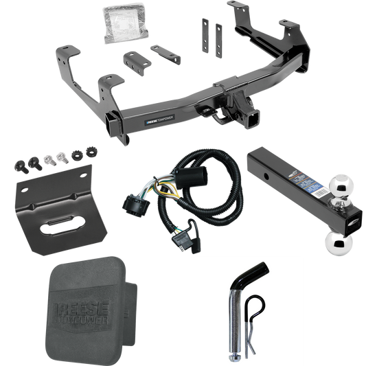 Fits 2015-2019 GMC Sierra 3500 HD Trailer Hitch Tow PKG w/ 4-Flat Wiring Harness + Dual Ball Ball Mount 2" & 2-5/16" Trailer Balls + Pin/Clip + Hitch Cover + Wiring Bracket By Reese Towpower