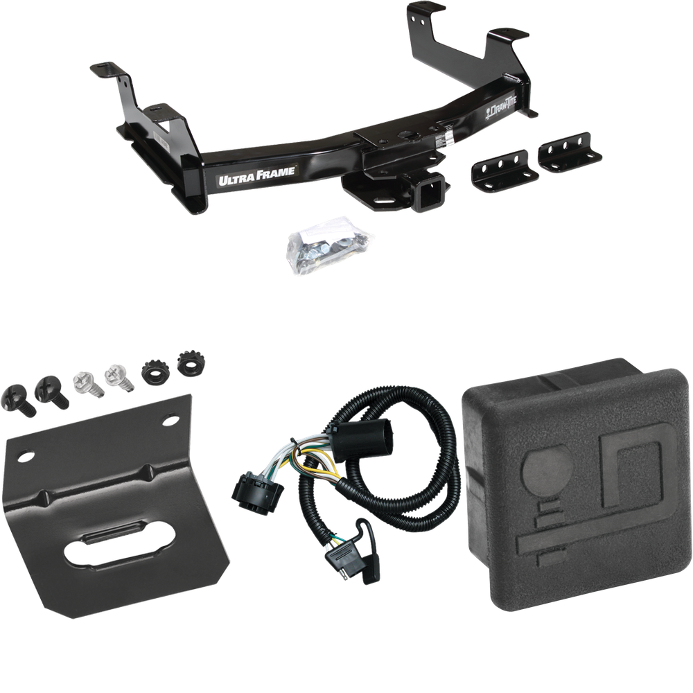 Se adapta al paquete de enganche de remolque GMC Sierra 3500 HD 2011-2014 con arnés de cableado plano de 4 + cubierta de enganche + soporte de cableado de Draw-Tite